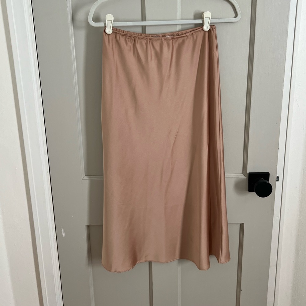 All in Favor Rose Gold Midi Slip Skirt